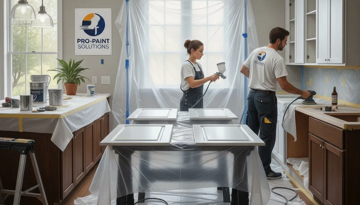 Cabinet painting in Stockton, CA by Stockton Paint Pros for durable kitchen cabinet refinishing